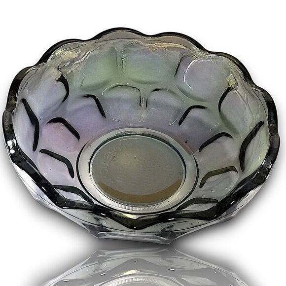 Carnival Glass Fruit Dessert Bowl Yorktown Green (Avocado) by Federal Glass - Picture 5 of 10